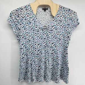 Lane Bryant 18/20 Blue Purple Abstract Floral Floral Knit Swing Top Blouse